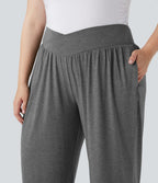 Plus Size Crossover High Waisted Drawstring Casual Joggers with Pockets
