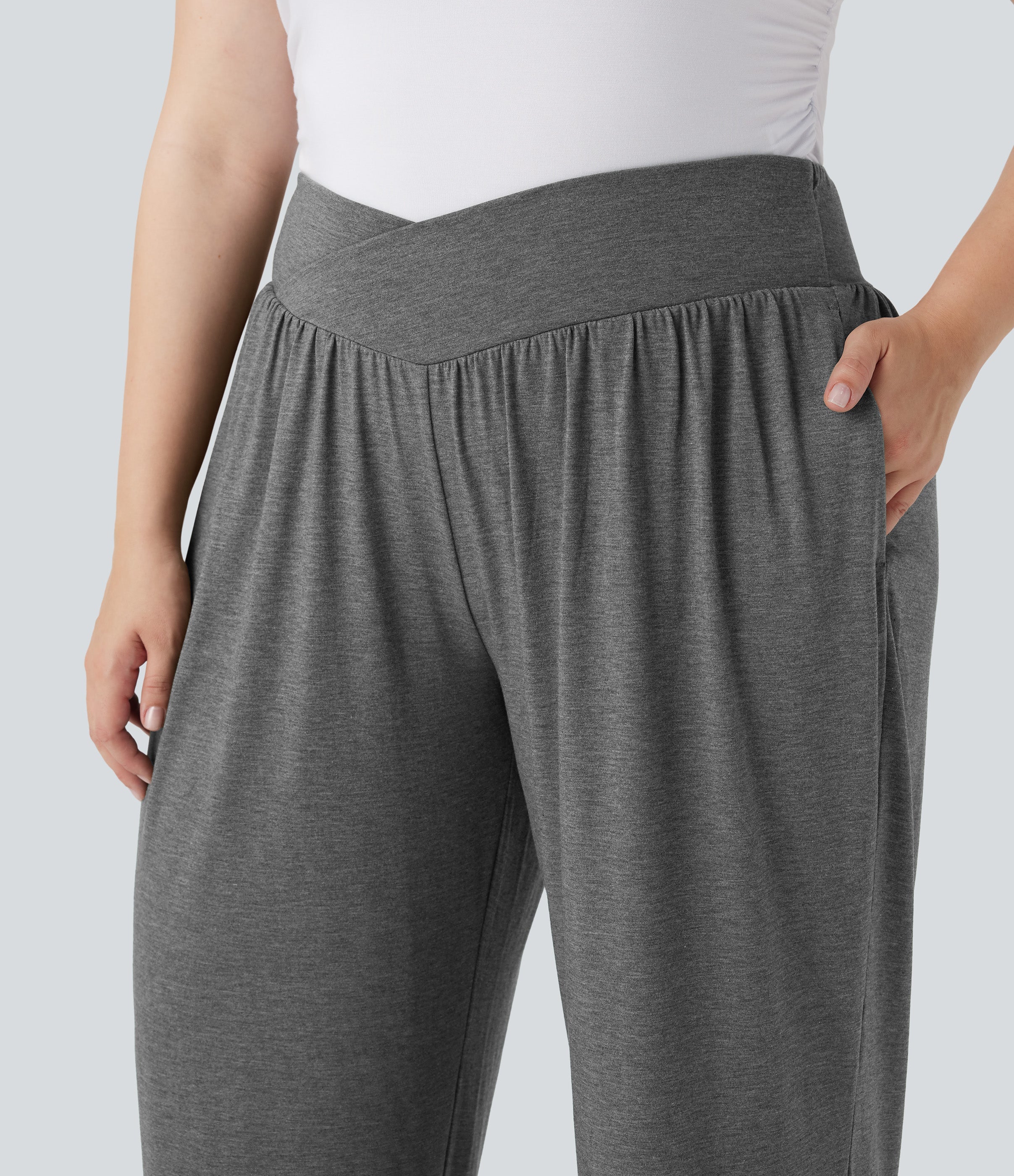 Plus Size Crossover High Waisted Drawstring Casual Joggers with Pockets