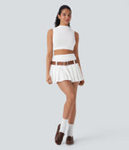 SoftlyZeroTM QuickDry High Waisted Pleated Mini 2-in-1 Skirt with Pocket-Front and Back Wearable