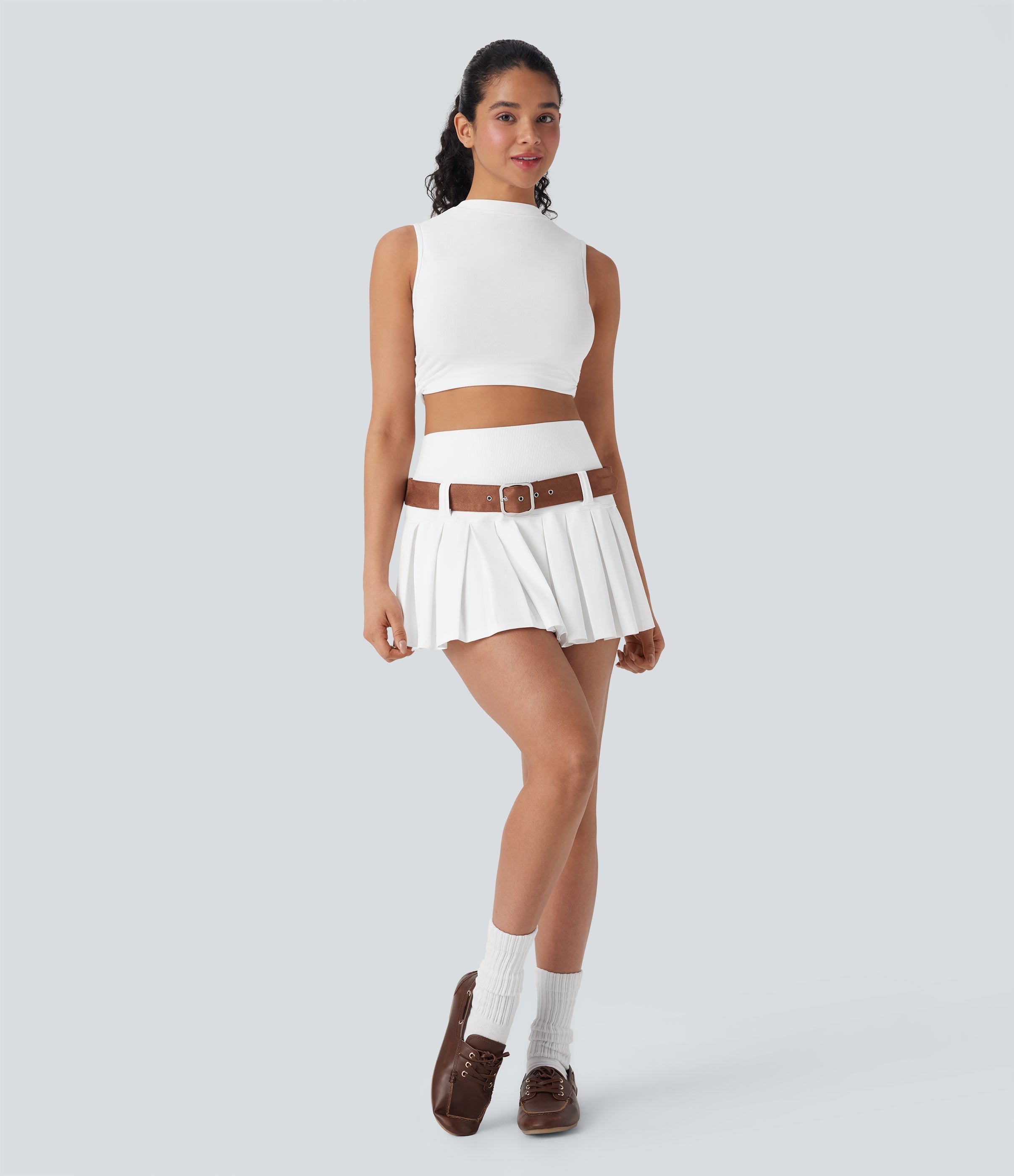 SoftlyZeroTM QuickDry High Waisted Pleated Mini 2-in-1 Skirt with Pocket-Front and Back Wearable
