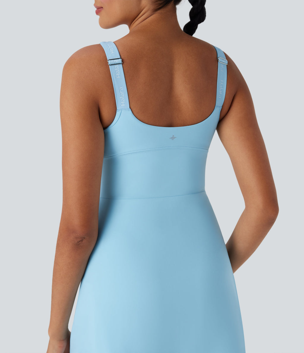 SoftlyZeroTM Plush Push-Up Molded Cups Zipper 2-in-1 Yoga Active Dress with Pockets-Easy Peezy