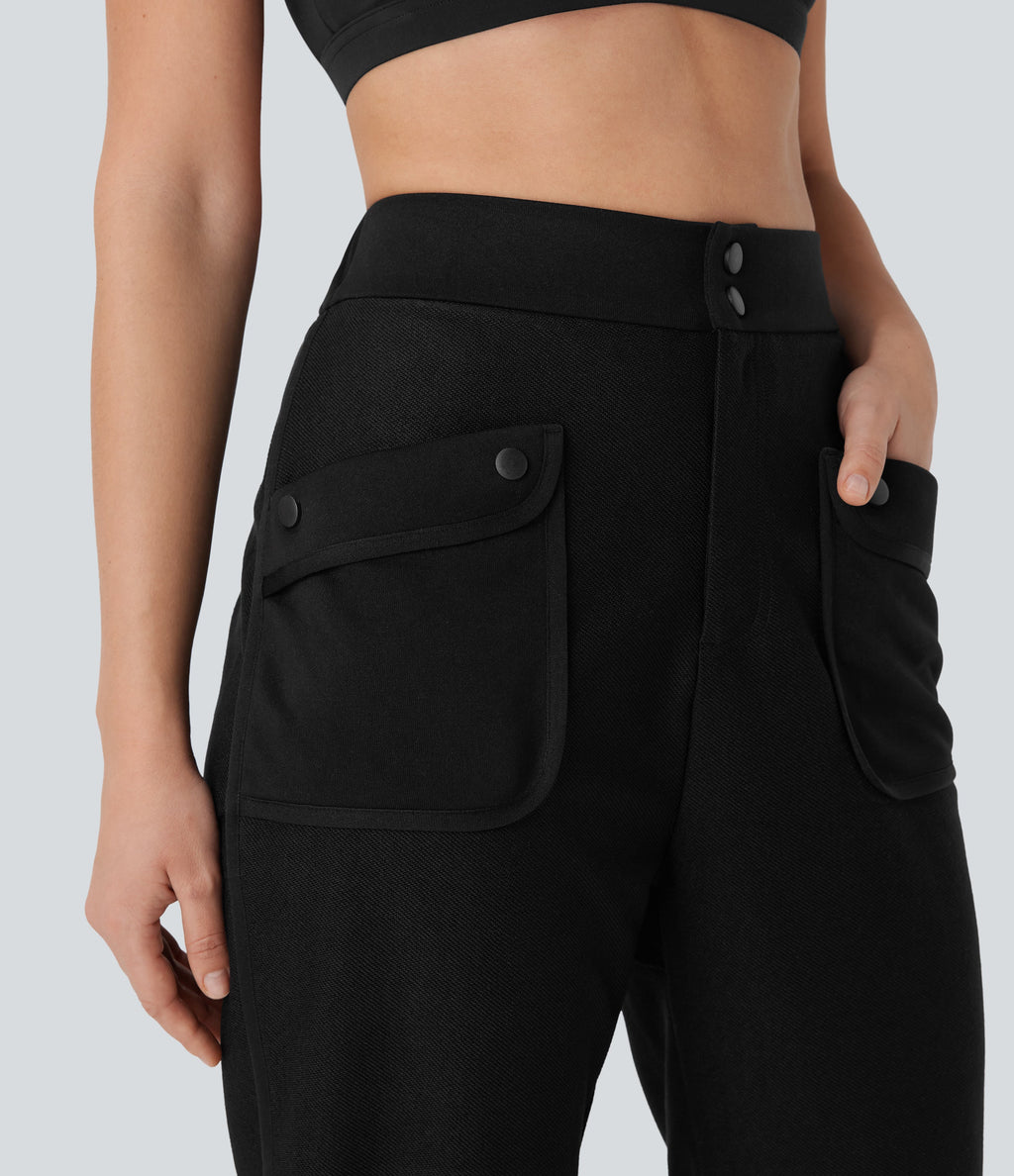 Mid Rise Curved Hem Yoga Capri Pants with Pockets