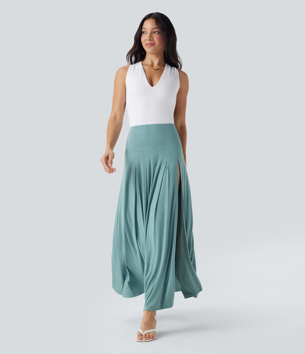 High Waisted Draped 2-in-1 Maxi Casual Skirt