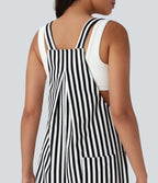 Stripe Waffle Jogger Overalls with Pockets