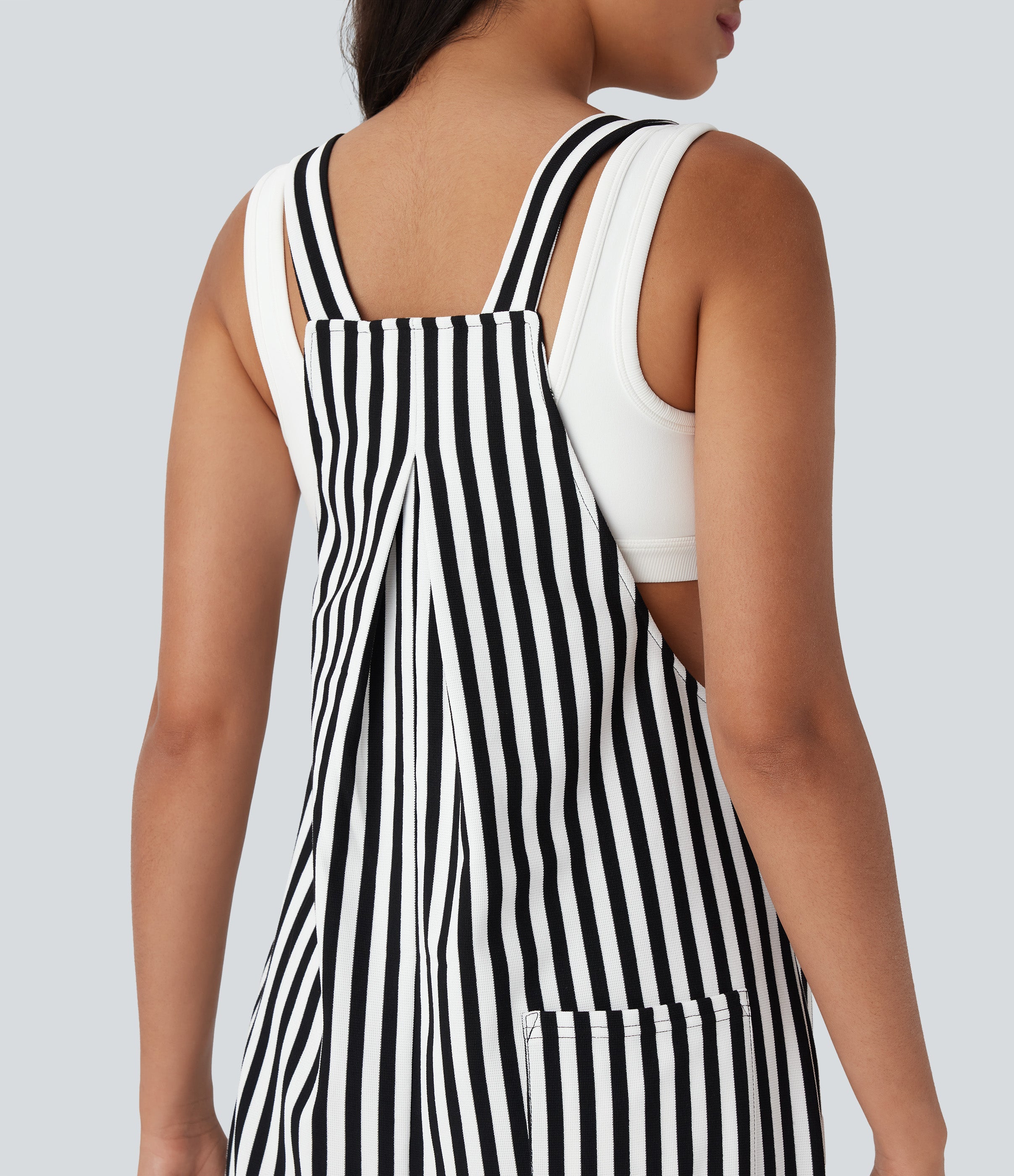 Stripe Waffle Jogger Overalls with Pockets