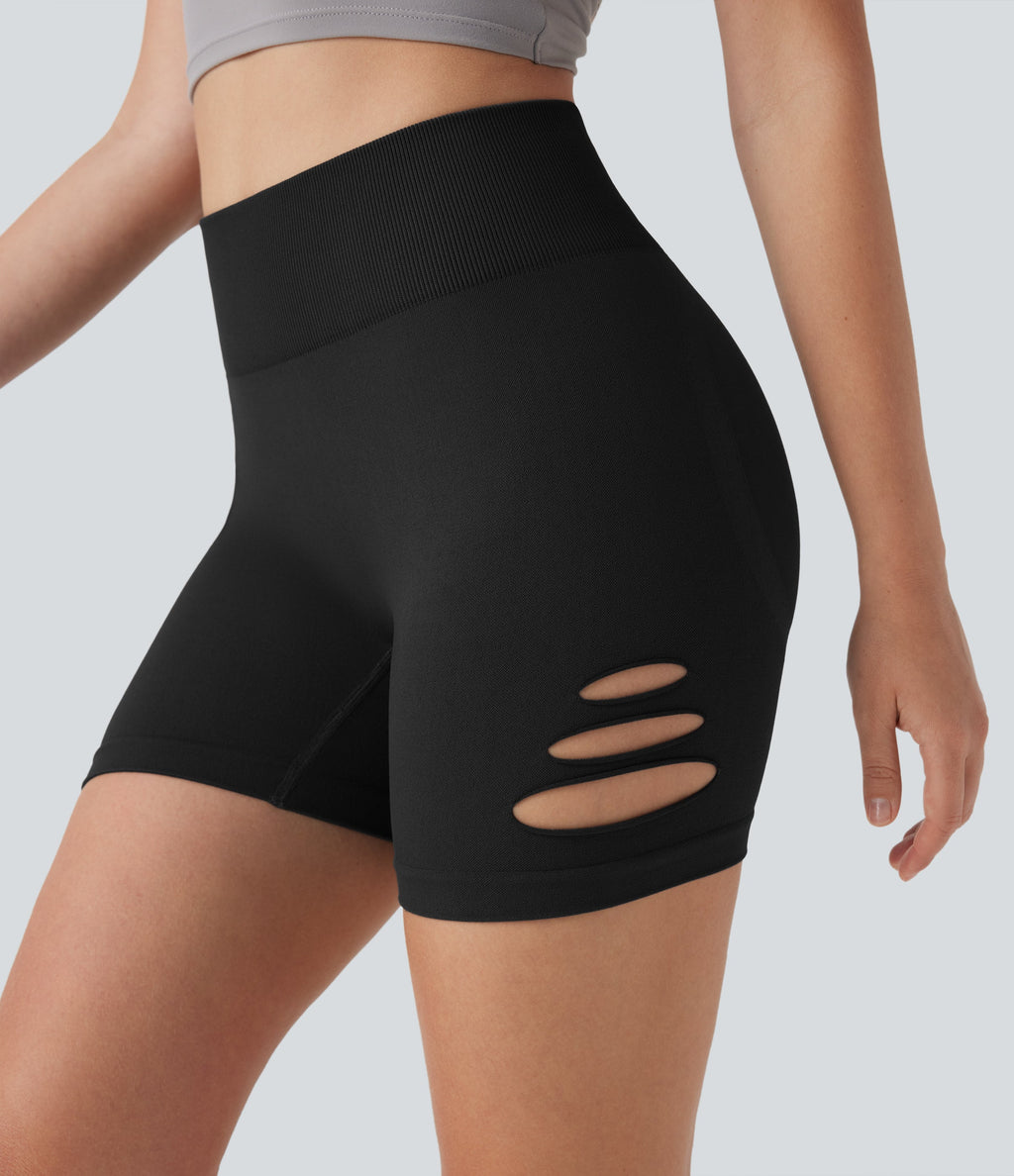 Seamless Flow High Waisted Cut Out Yoga Biker Shorts 4''