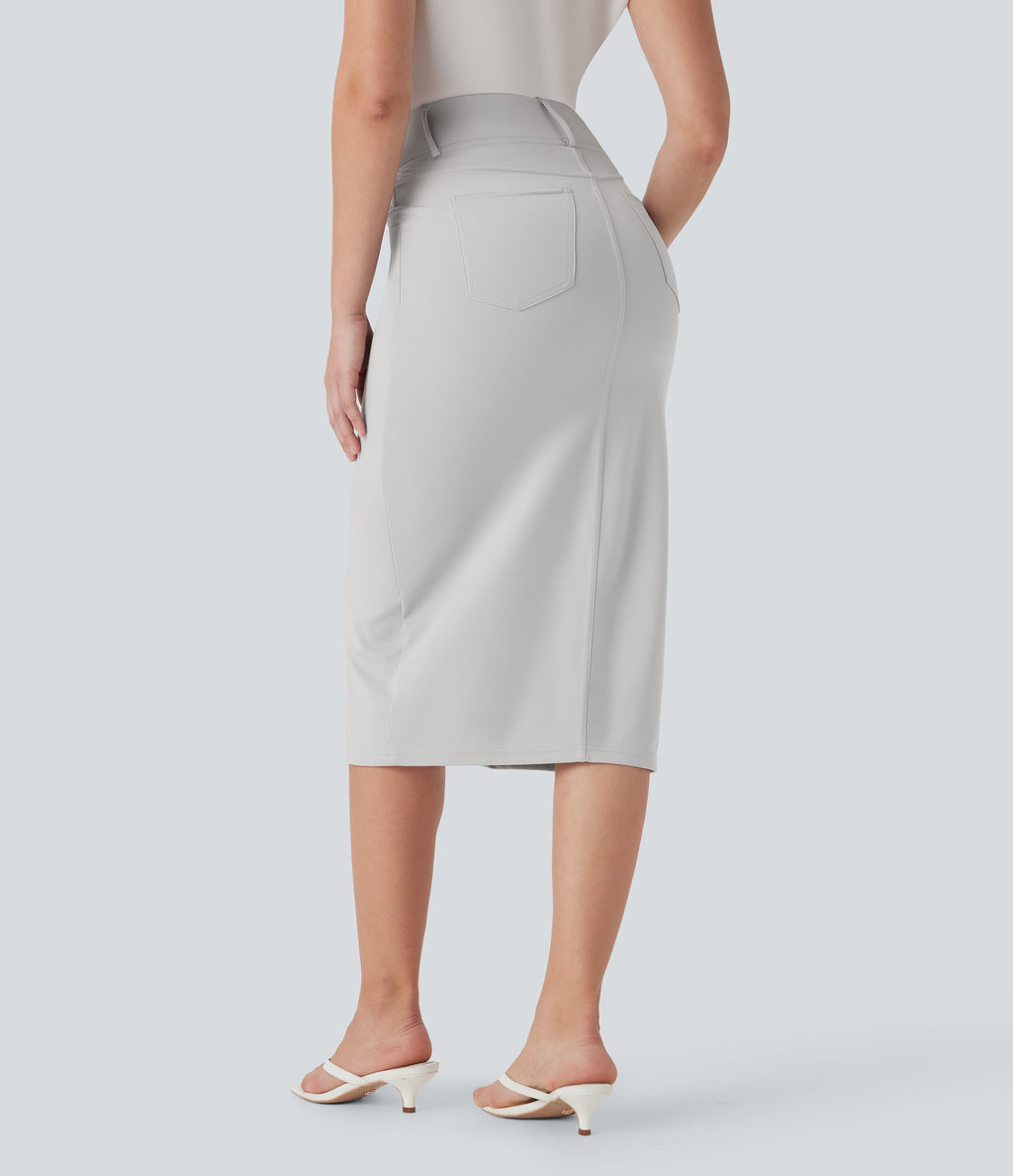 High Waisted Tummy Control Butt Lifting Casual Bodycon Skirt with Built-in Shapewear Shorts