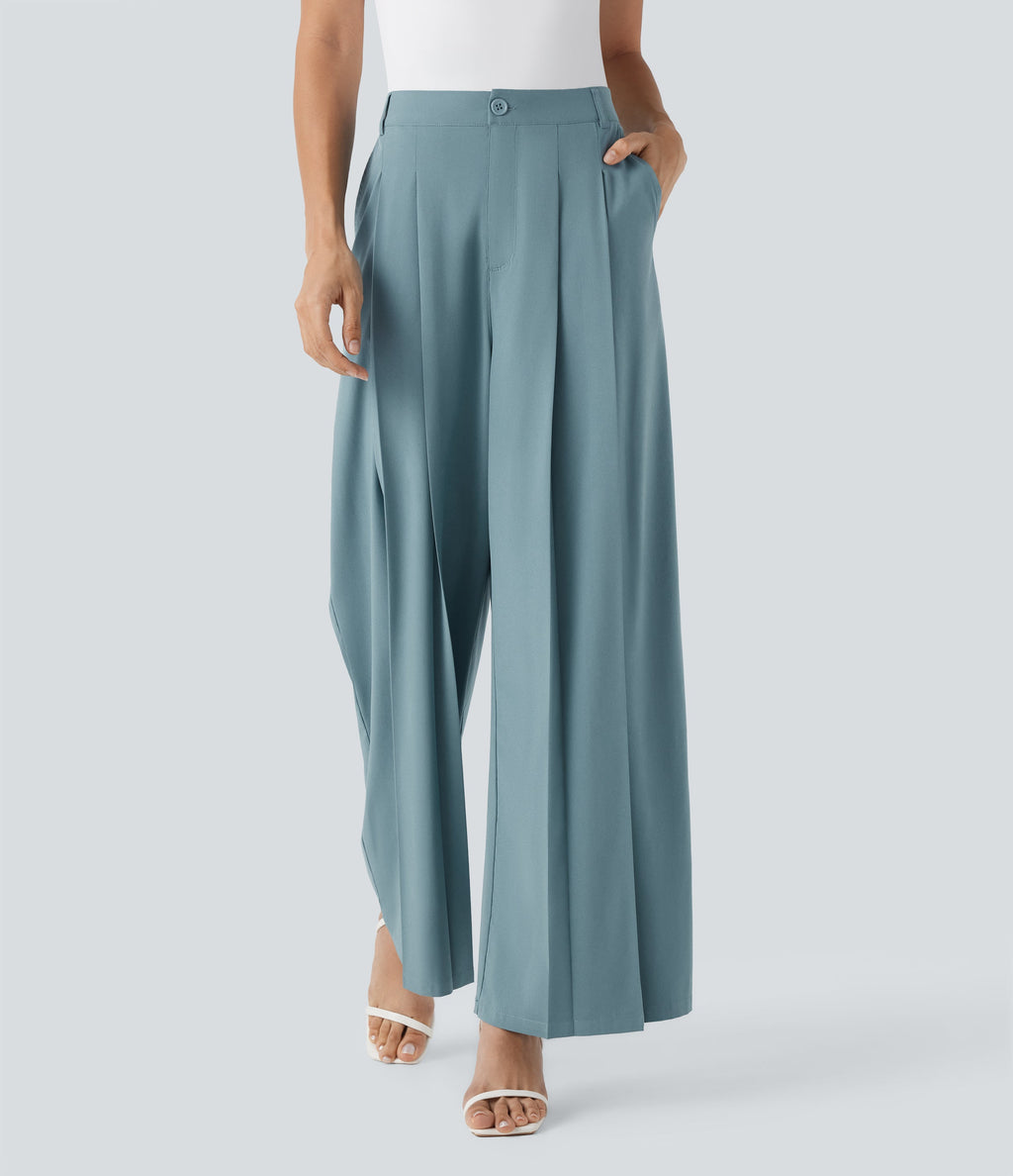 BreezefulTM Mid Rise Wide Leg Quick Dry Work Pants with Pockets