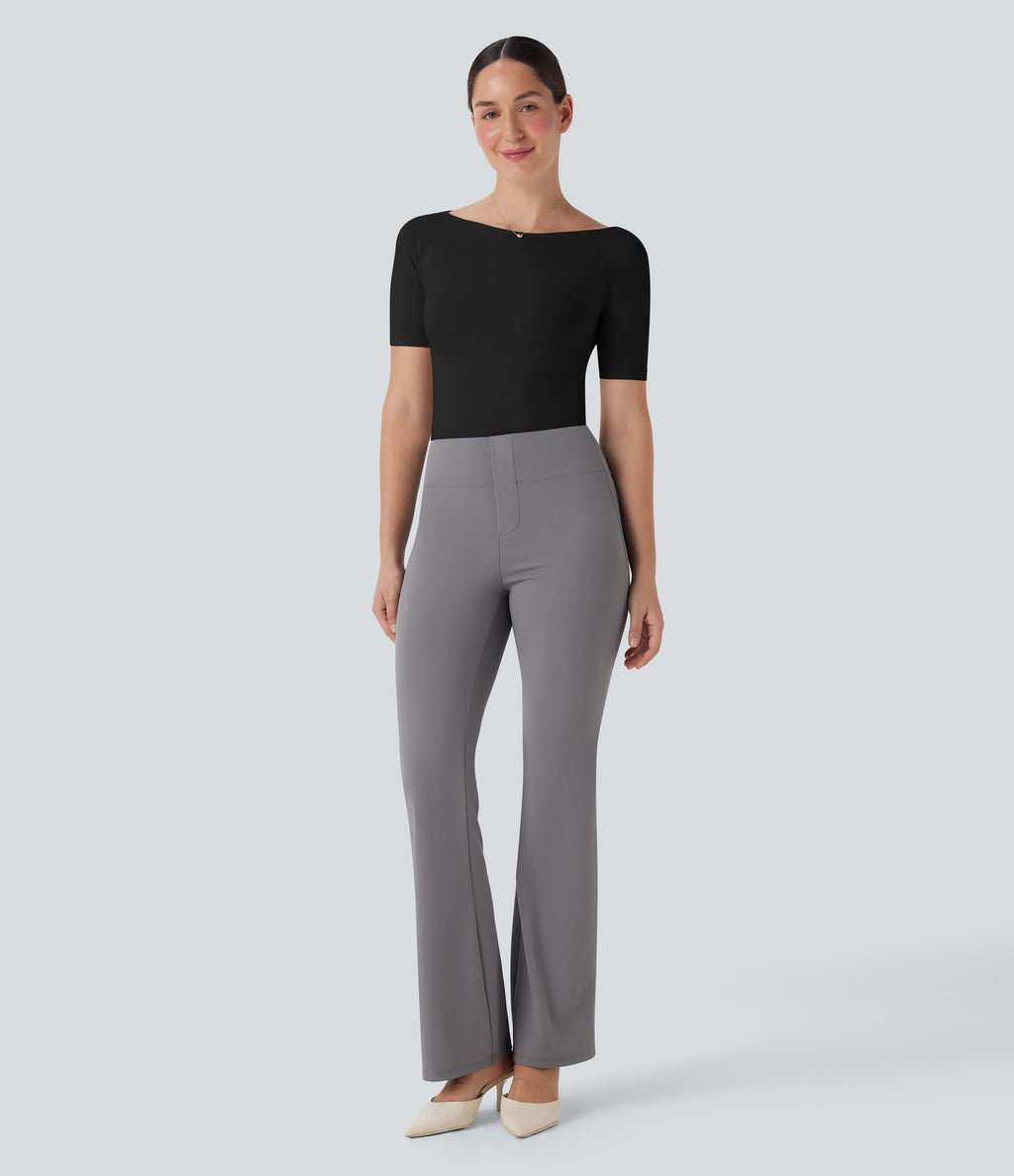 Seamless Flow Smoothing Boat Neck Adjustable Leg Straps Work Bodysuit-Easy Peezy
