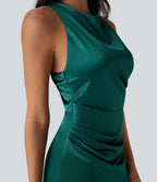 Tie Back Ruched Maxi Satin Dress