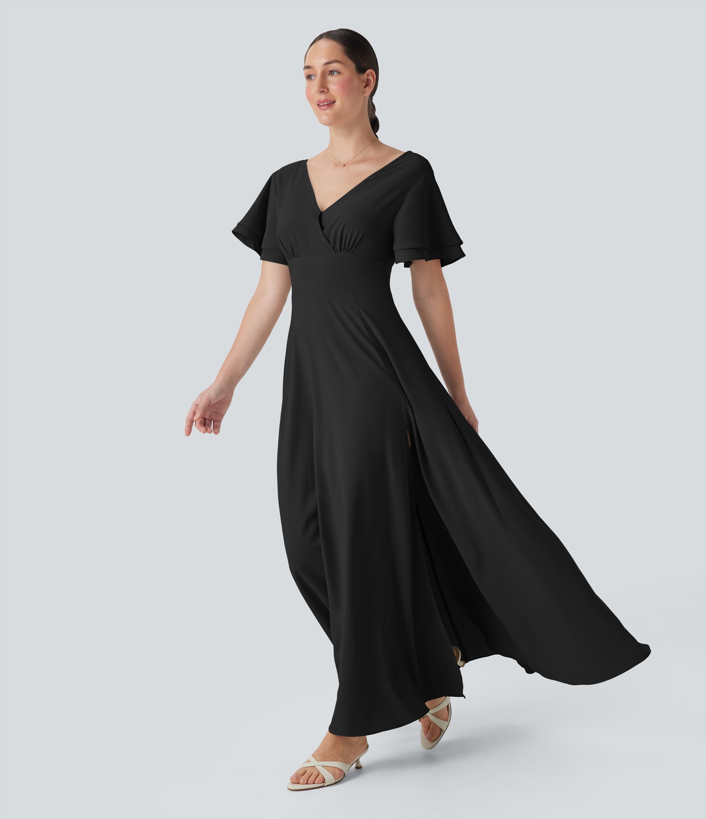 V Neck Short Sleeve Maxi Dress