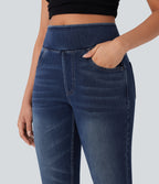 FlexTM High-Waisted Denim Casual Capri Leggings with Pockets