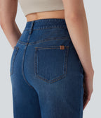 FlexTM Mid Rise Straight Leg Washed Casual Jeans with Pockets