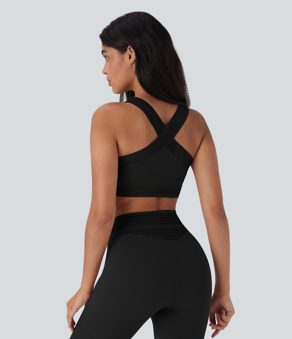 Light Support Crossover Cut Out Yoga Sports Bra