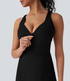 SoftlyZeroTM Plush Push-Up Molded Cups Zipper 2-in-1 Yoga Active Dress with Pockets-Easy Peezy-D/DD/DDD/F