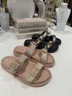 Double Buckle Contrast Woven Sandals (3 Colours)