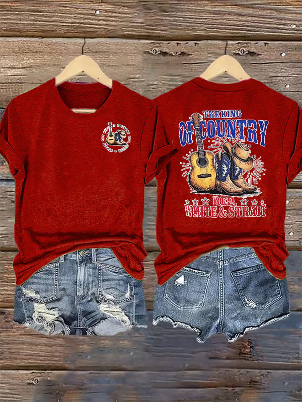 Women's  RED WHITE & STRAIT Print T-Shirt