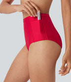 High Waisted Tummy Control Sheen Bikini Bottom Swimsuit with Pockets