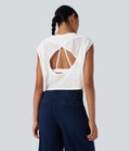Round Neck Cap Sleeve Cut Out Casual Top