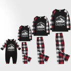 Christmas Family Matching Pajamas-Red and Gray Plaid Pjs set with "We Wish You A Merry Christmas" Artistic Font Slogan Print