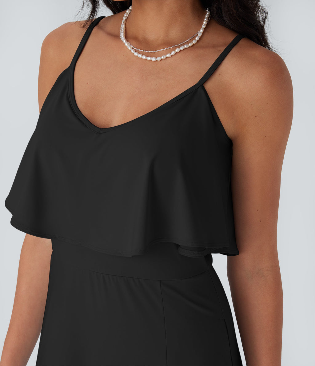 Ruffle Maxi Slip Dress with Pockets