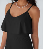 Ruffle Maxi Slip Dress with Pockets