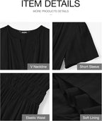 HOT SALE Womens Summer Lightweight Short Sleeve V Casual Midi Maxi Dresses