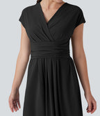 BreezefulTM V Neck Short Sleeve Pocket Tie Back Quick Dry Midi Casual Dress