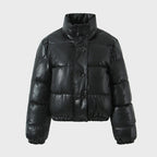 PU leather quilted jacket for women