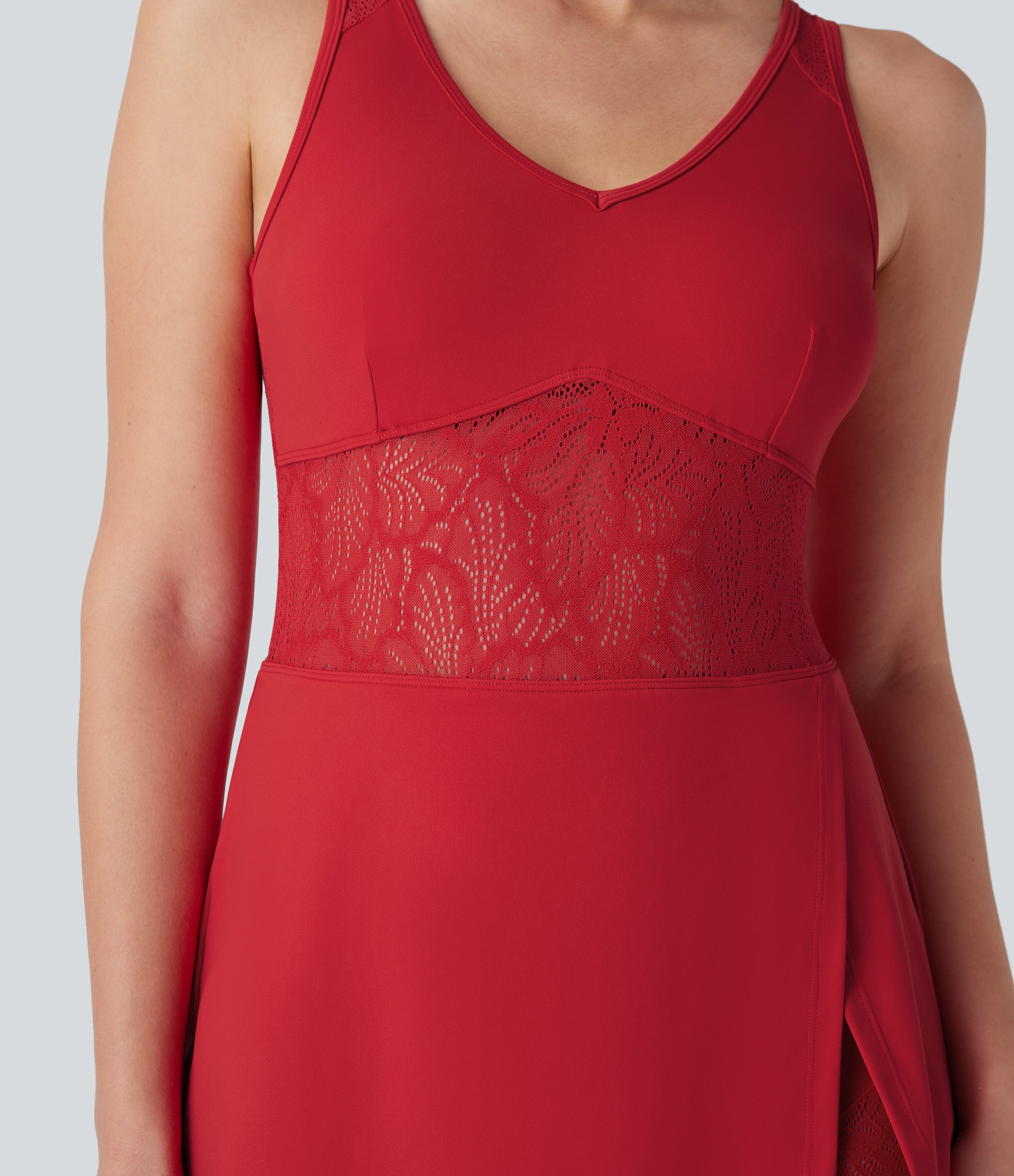 SoftlyZeroTM Airy Contrast Lace 2-in-1 Cool Touch Tennis Active Dress with Pocket-UPF50+