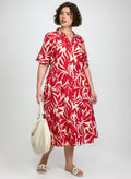 Leaf Print Linen-Blend Dress