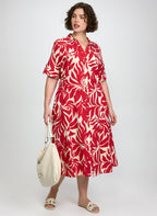 Leaf Print Linen-Blend Dress