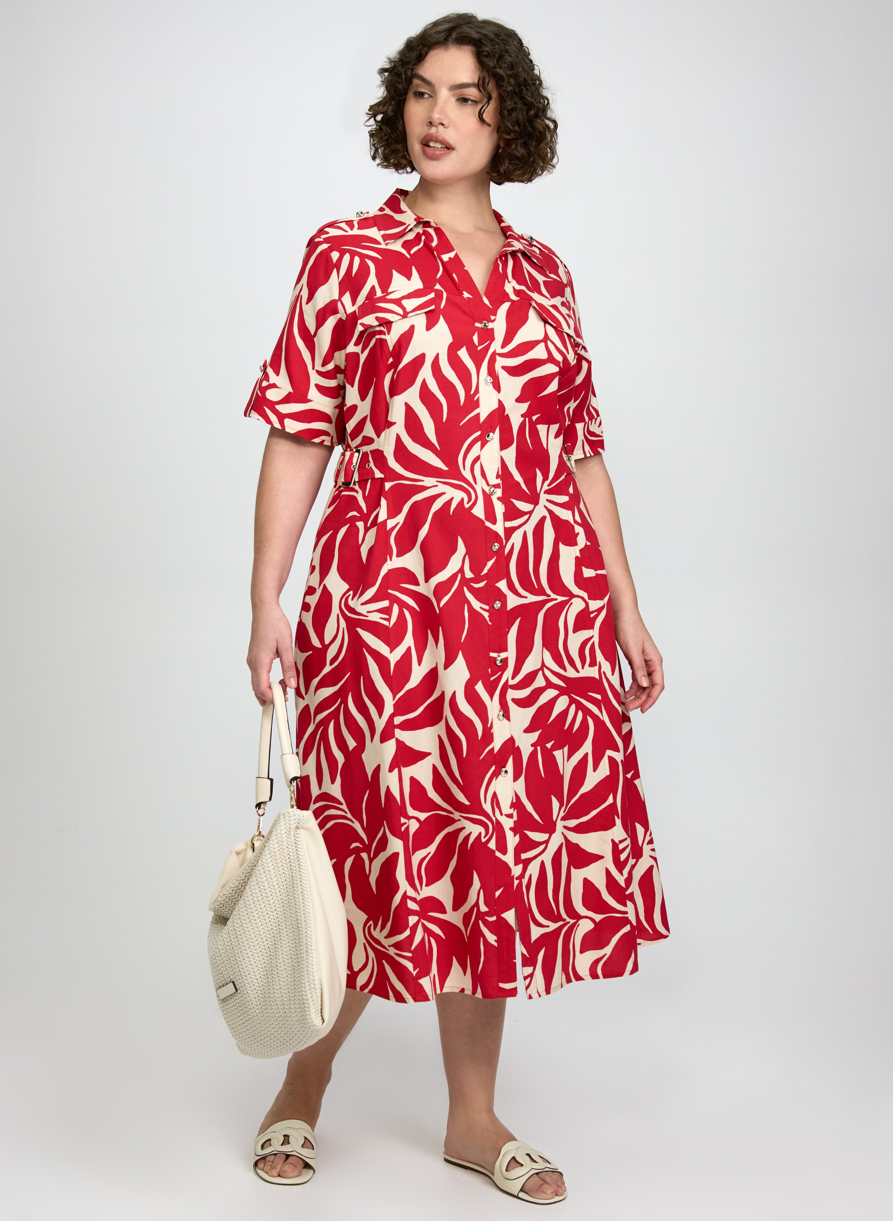 Leaf Print Linen-Blend Dress