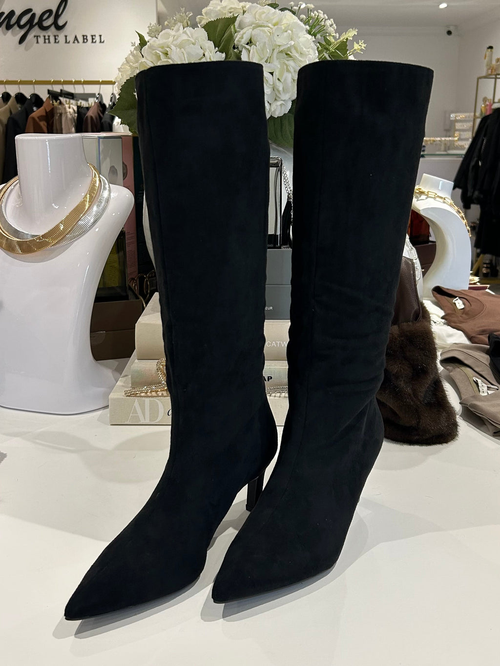 Faux Suede Knee High Stiletto Boots (2 Colours)