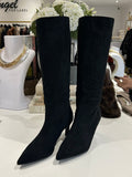 Faux Suede Knee High Stiletto Boots (2 Colours)