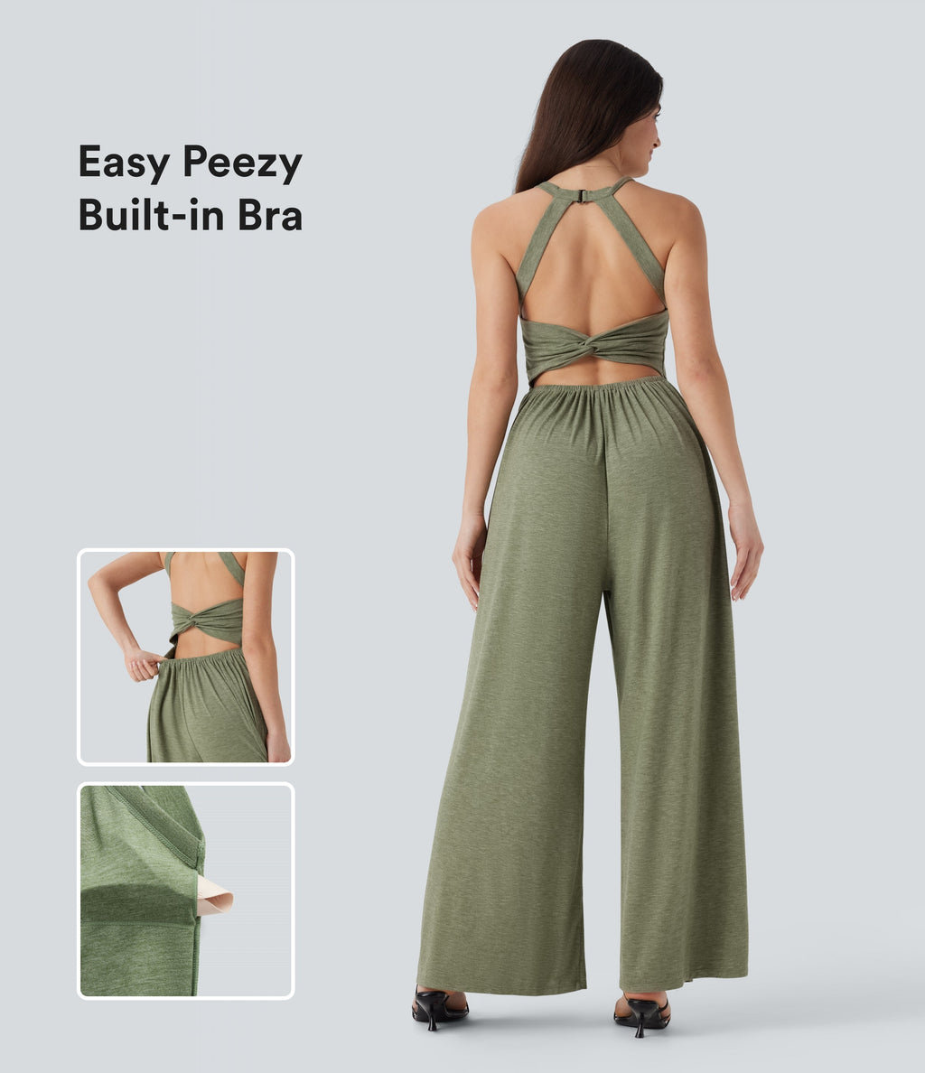 Built-in Bra Wide Leg Casual Jumpsuit with Pockets-Easy Peezy Edition