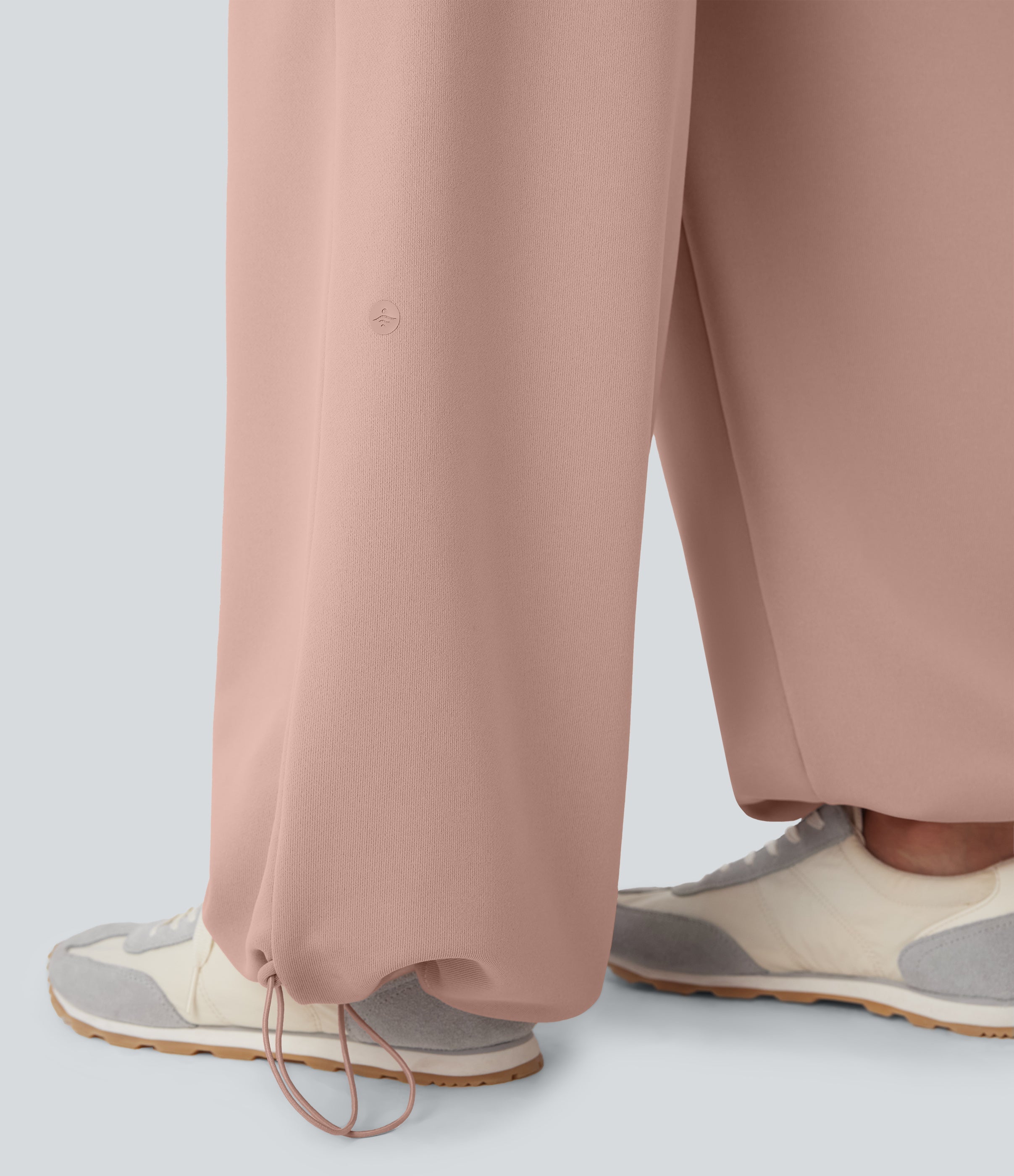 High Waisted Drawstring Cinchable Hem Wide Leg Casual Pants with Pockets