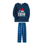 Christmas Family Matching Pajamas-Navy & Sky Blue Plaid Pjs Set with "Christmas Crew Making Memories Together" and Santa Hat Pattern Print