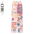 Ocean Love Pink Sea Life Print Drawstring Trousers Pleated Pants