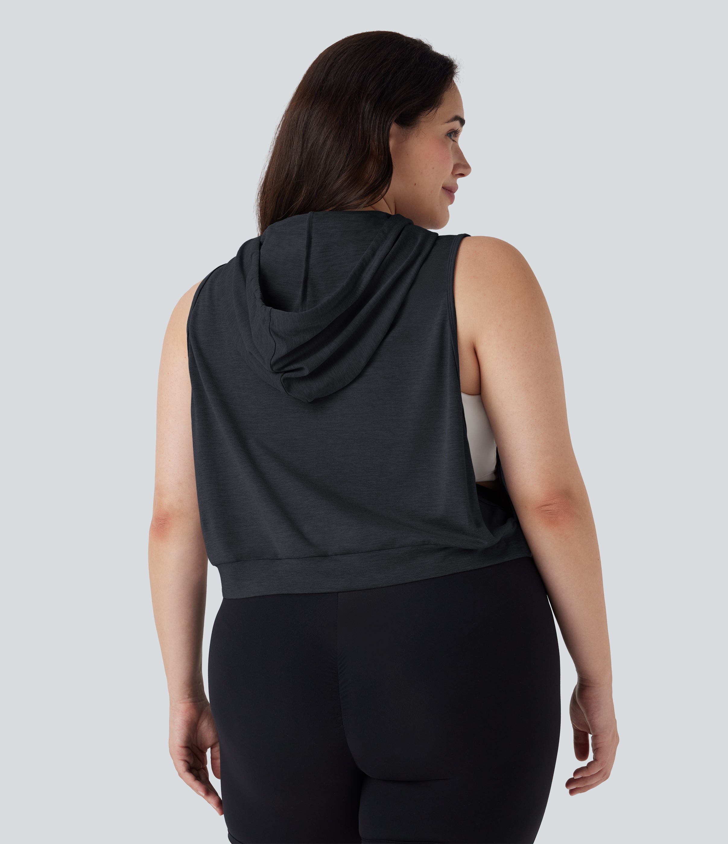Hooded Drawstring Sleeveless Cropped Running Plus Size Tank Top