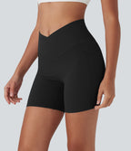 UltraSculptTM High Waisted Crossover Tummy Control Butt Lifting Yoga Biker Shorts 5'' with Pockets