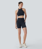 UltraSculptTM SoCinched High Waisted Tummy Control Contrast Lace Training Biker Shorts 5'' with Pockets