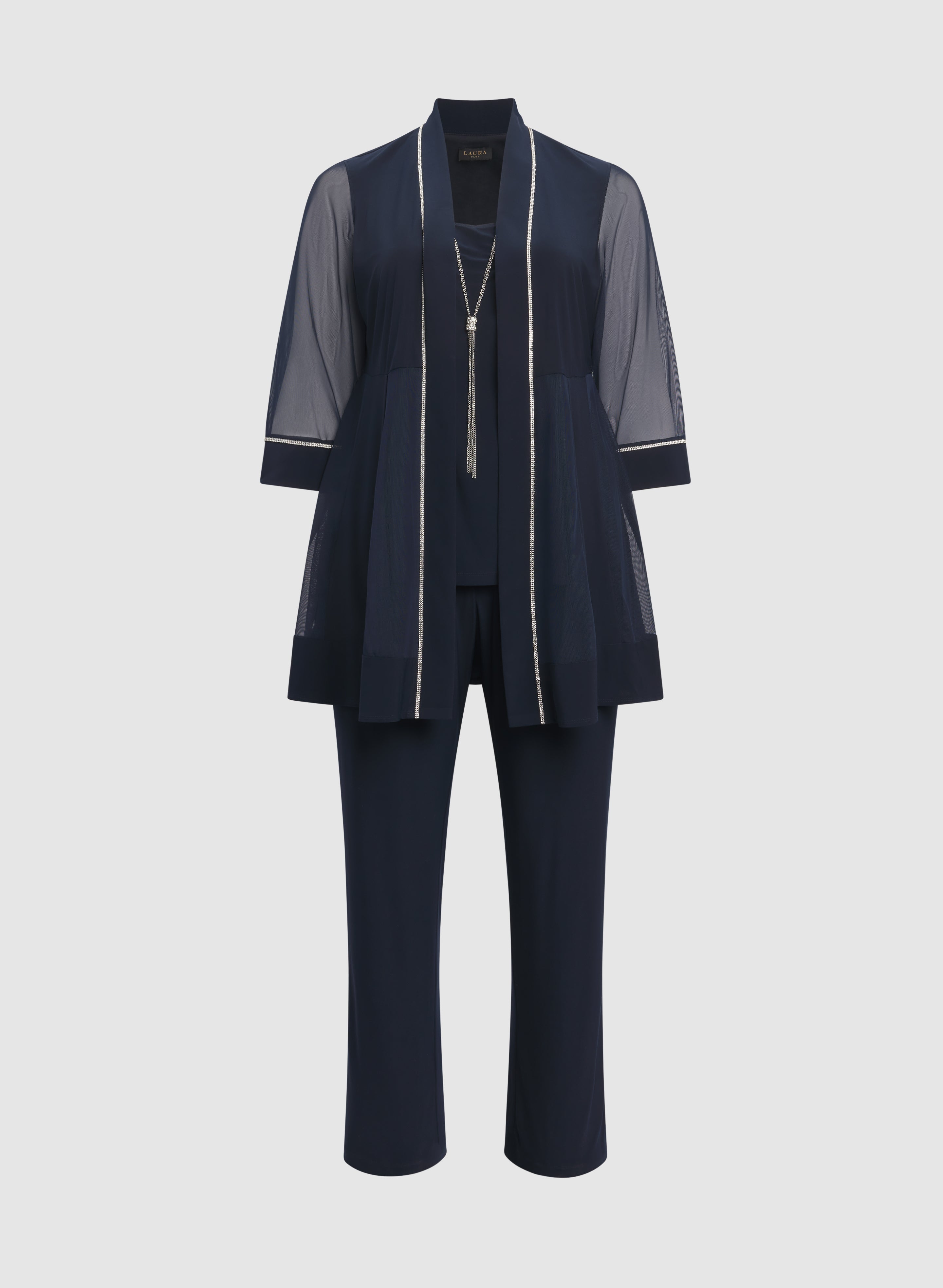 Embellished Jacket, Top & Pants Set