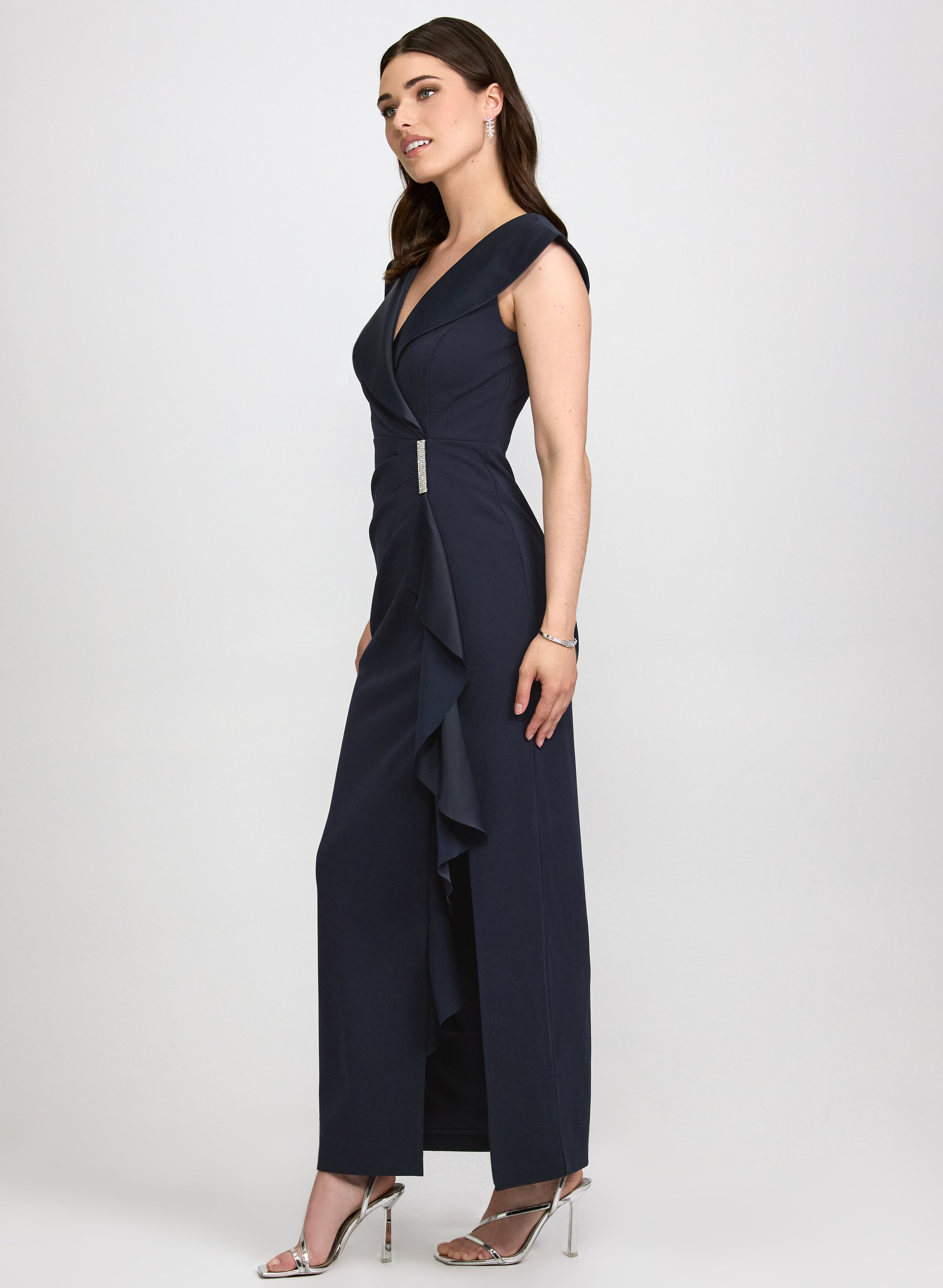 Satin Tuxedo Collar Dress
