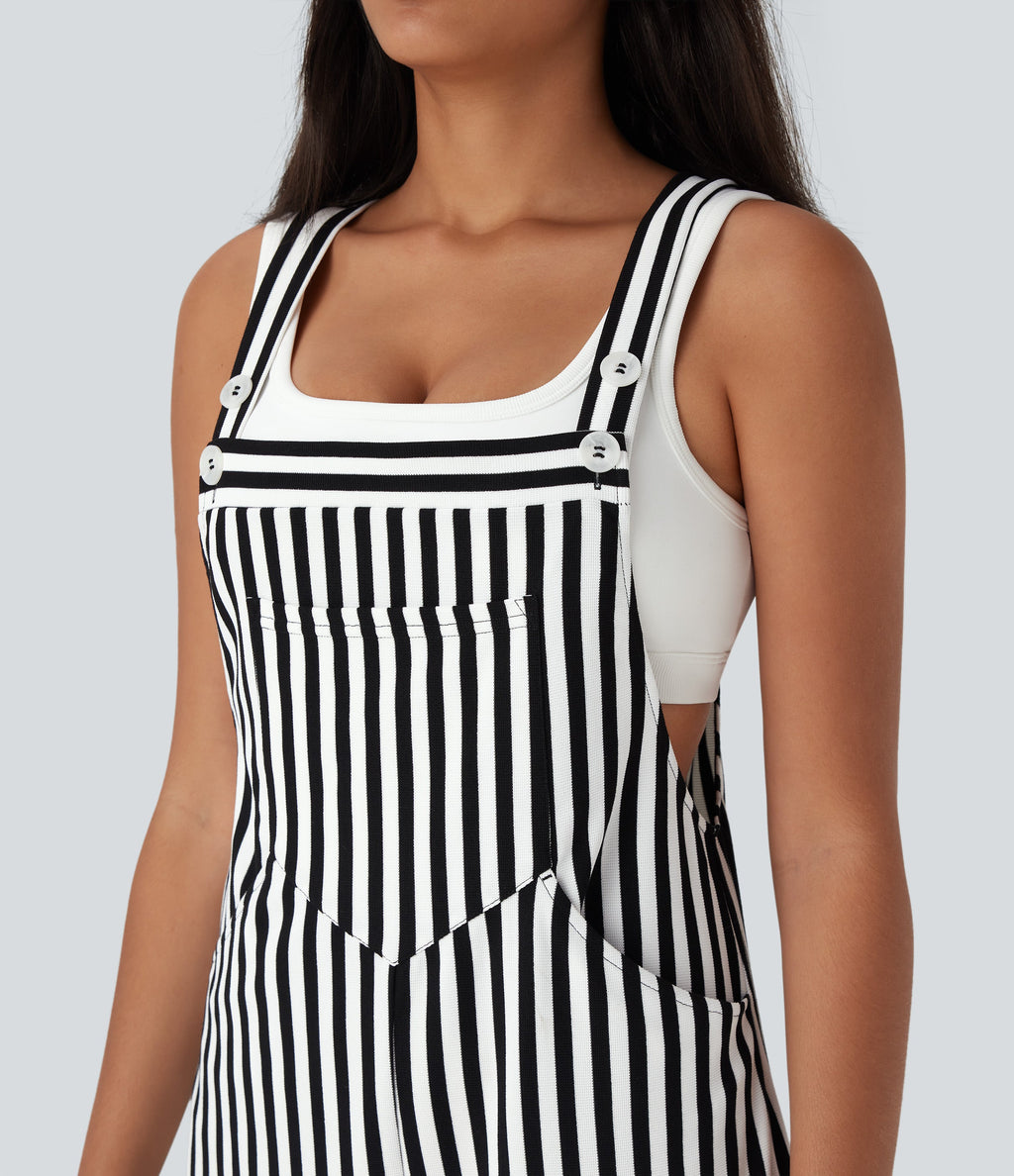Stripe Waffle Jogger Overalls with Pockets
