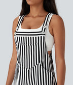 Stripe Waffle Jogger Overalls with Pockets
