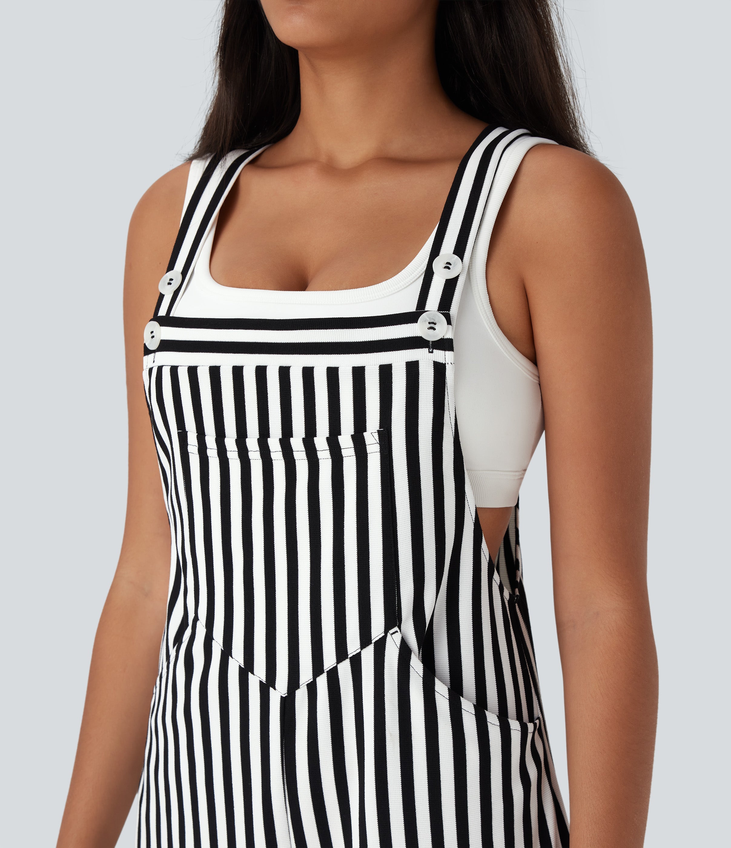 Stripe Waffle Jogger Overalls with Pockets