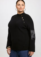 Buttoned Mock Neck Sweater