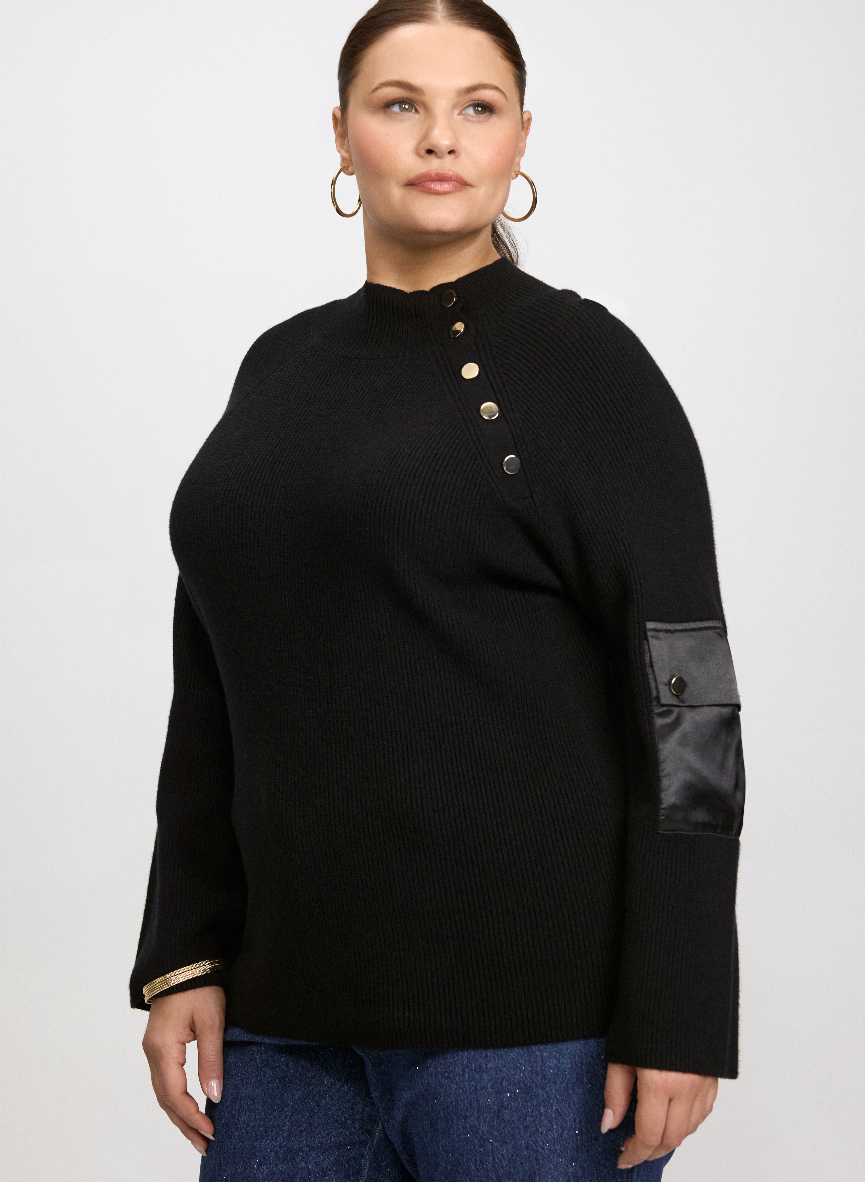 Buttoned Mock Neck Sweater