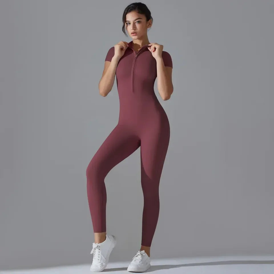 Women's Sexy Hip Lifting Fitness Jumpsuit, Tight Zipper Fitness Running Suit, Sports Pants Leggings Sport Women Fitness